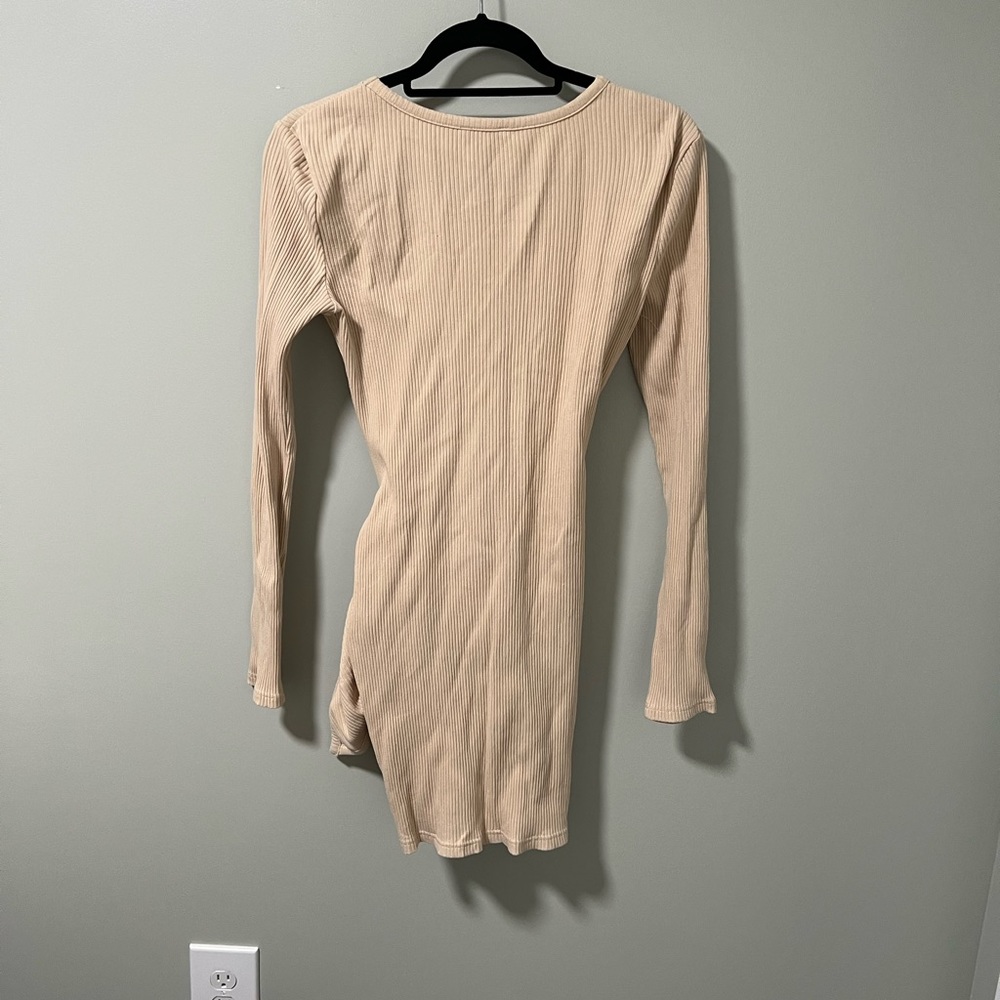 Superdown x Revolve Tan Ribbed Wrap Mini Dress - Picture 4 of 7